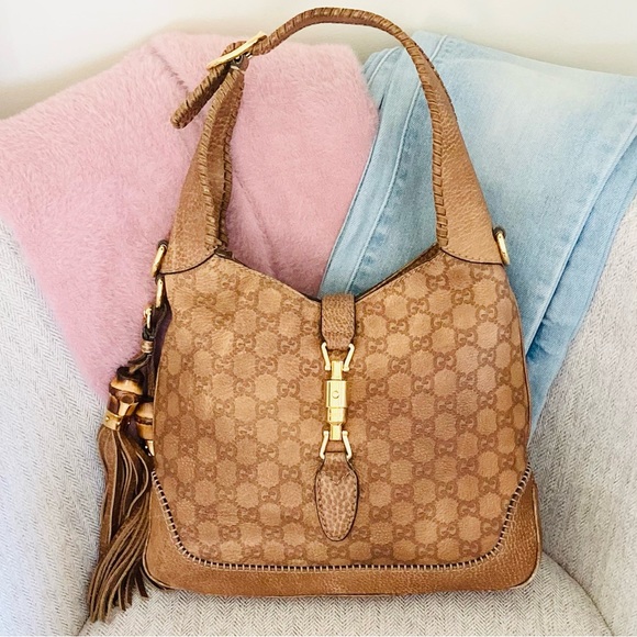 Gucci Handbags - Gucci Tan Brown Leather Shoulder Hobo Bag
